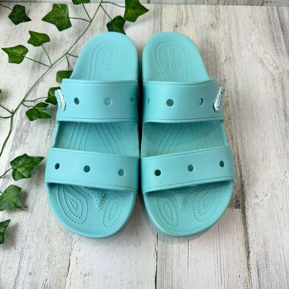 Crocs Classic Slide M11 Sandals Blue Slip On Double Strap Flats Shoes - Picture 2 of 7